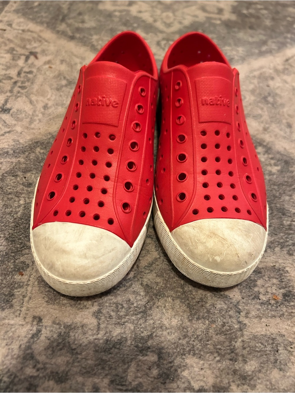 Native Kids Slip-On Sneakers in Red with White Toecap